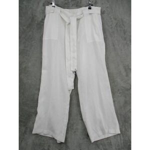 Caslon Pants Womens XL Linen Wide Leg Belted Coastal Beach Flowy Pockets White